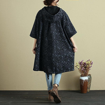 Hooded Printing Casual Loose Winter Women Black Long Pullover