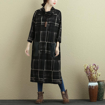 Mock Neck Three Quarter Sleeve Lattice Pockets Slit Dress
