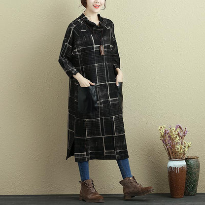 Mock Neck Three Quarter Sleeve Lattice Pockets Slit Dress