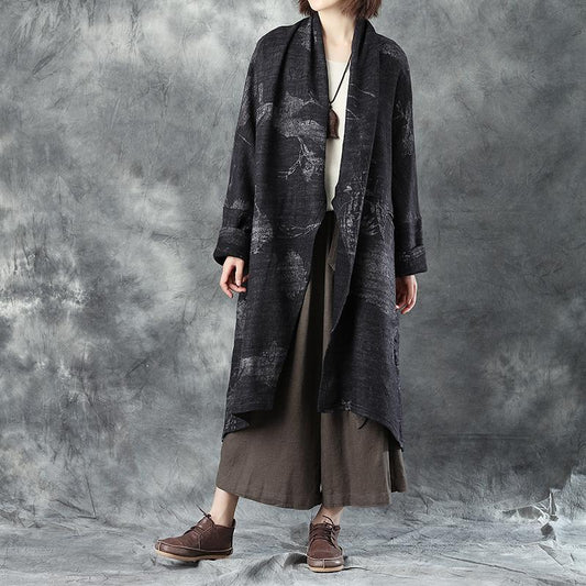 Women Woolen Long Sleeve Loose Warm Cardigan Printing Coat