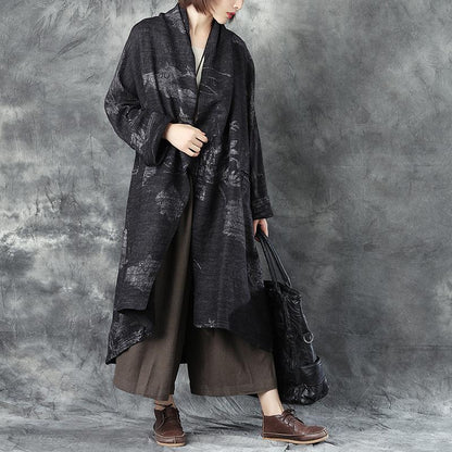 Women Woolen Long Sleeve Loose Warm Cardigan Printing Coat