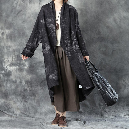 Women Woolen Long Sleeve Loose Warm Cardigan Printing Coat
