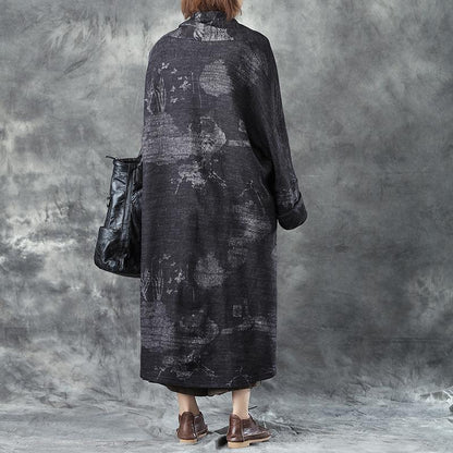 Women Woolen Long Sleeve Loose Warm Cardigan Printing Coat