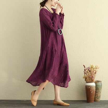 Round Neck Long Sleeve Irregular Lining Purple Women Dress