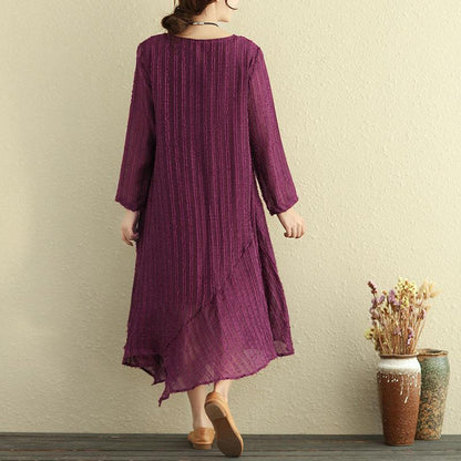 Round Neck Long Sleeve Irregular Lining Purple Women Dress