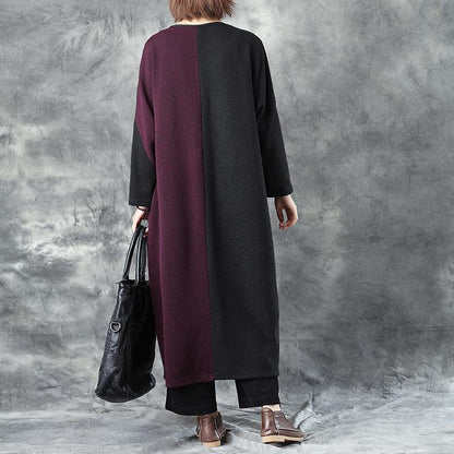V Neck Long Sleeve Women Winter Warm Mixed Color Lacing Coat