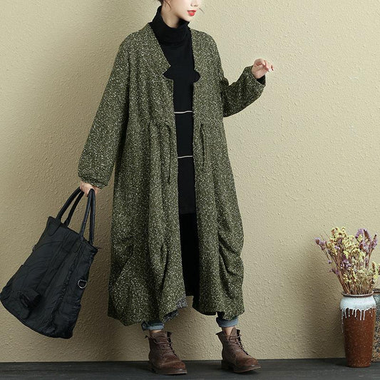 Women Lacing Long Sleeve Pleated Casual Coat