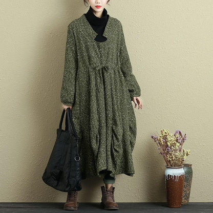 Women Lacing Long Sleeve Pleated Casual Coat