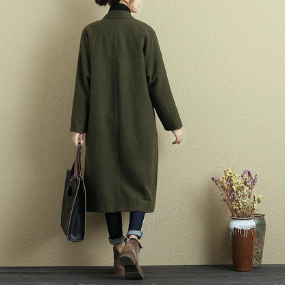 Spring Autumn Women Long Sleeve Side Slit Green Coat