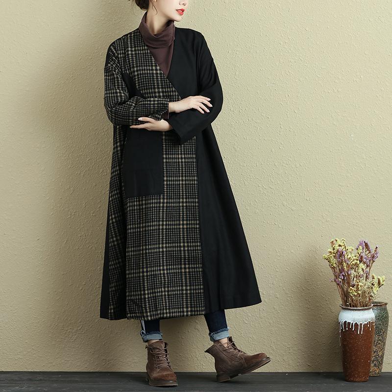 Women Spring Autumn Long Sleeve Button Lattice Pocket Coat