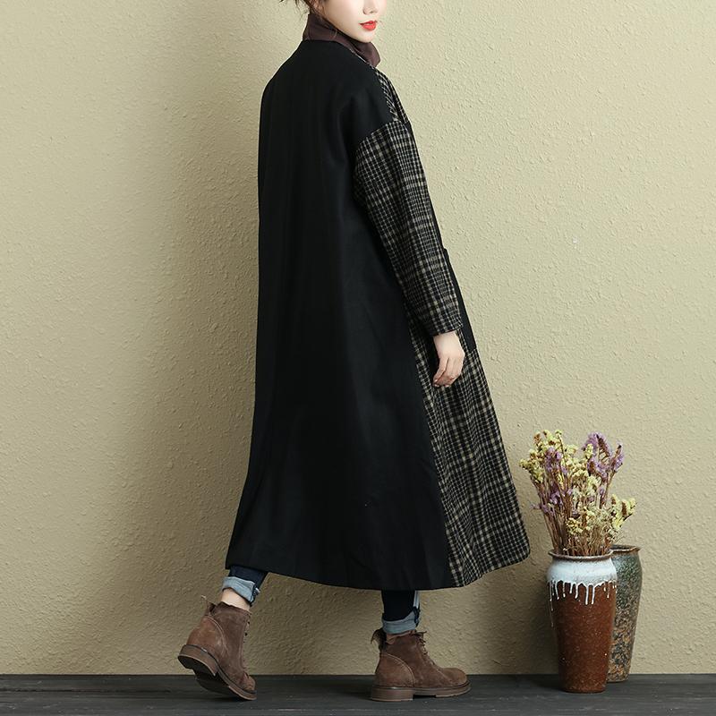 Women Spring Autumn Long Sleeve Button Lattice Pocket Coat