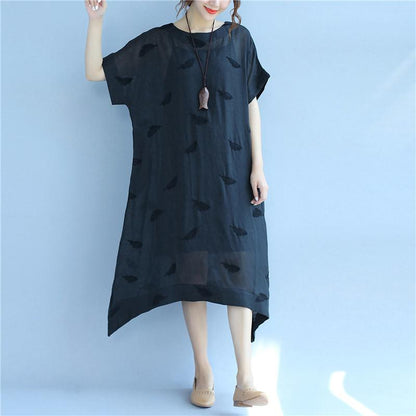 Linen Women Simple Summer Loose Black Dress