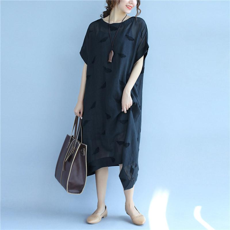 Linen Women Simple Summer Loose Black Dress
