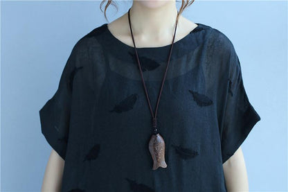 Linen Women Simple Summer Loose Black Dress