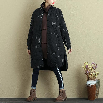 Women Winter Single Breasted Long Sleeve Black Coat