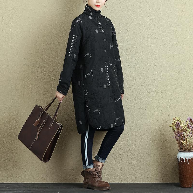 Women Winter Single Breasted Long Sleeve Black Coat