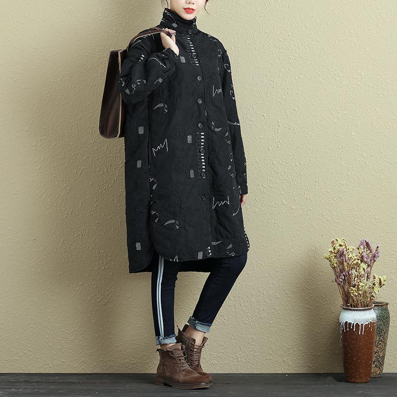 Women Winter Single Breasted Long Sleeve Black Coat