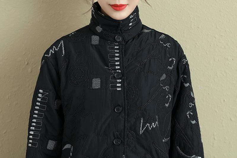 Women Winter Single Breasted Long Sleeve Black Coat