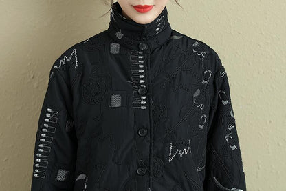 Women Winter Single Breasted Long Sleeve Black Coat
