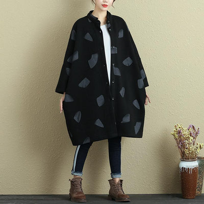 Autumn Women Loose Stand Collar Single Breasted Printing Coat