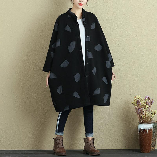 Autumn Women Loose Stand Collar Single Breasted Printing Coat