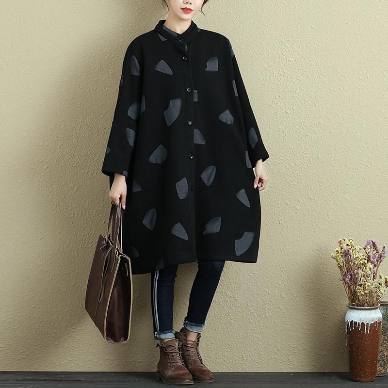 Autumn Women Loose Stand Collar Single Breasted Printing Coat