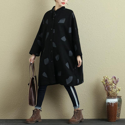 Autumn Women Loose Stand Collar Single Breasted Printing Coat