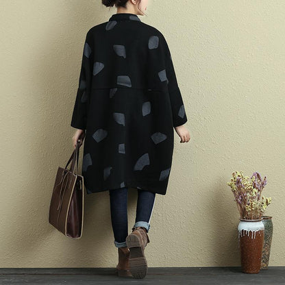 Autumn Women Loose Stand Collar Single Breasted Printing Coat