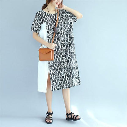 Linen Blue Round Neck Loose Commuter Dress