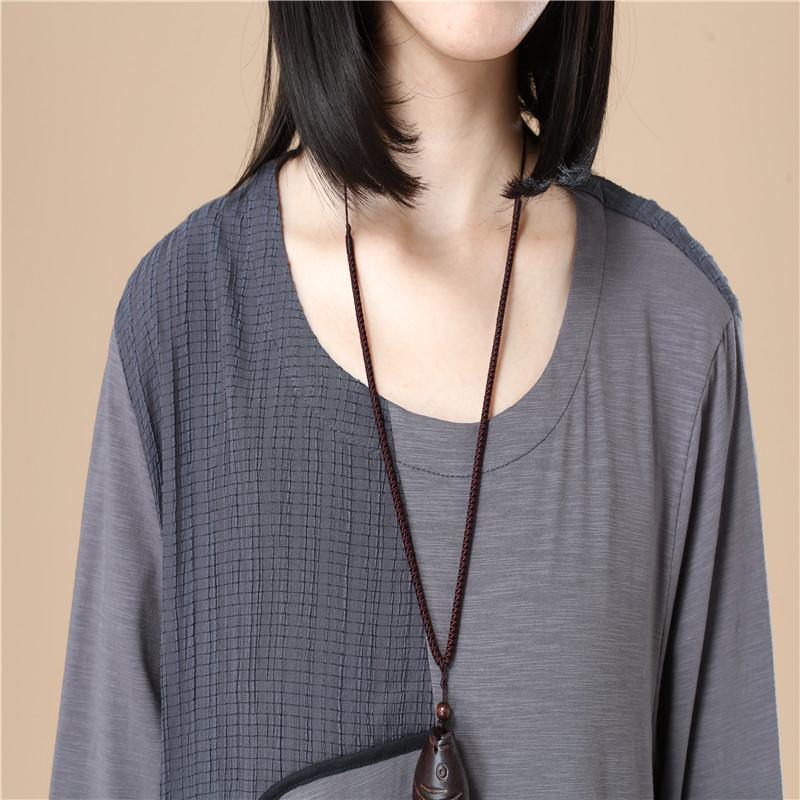 Women Lattice Stripe Splicing Long Sleeves Black Dress