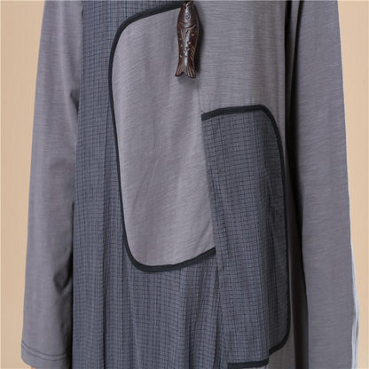 Women Lattice Stripe Splicing Long Sleeves Black Dress