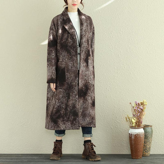Women Autumn Winter Retro Lapel Long Sleeve Pockets Long Coat