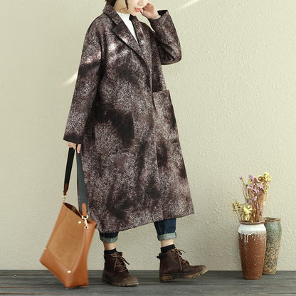 Women Autumn Winter Retro Lapel Long Sleeve Pockets Long Coat