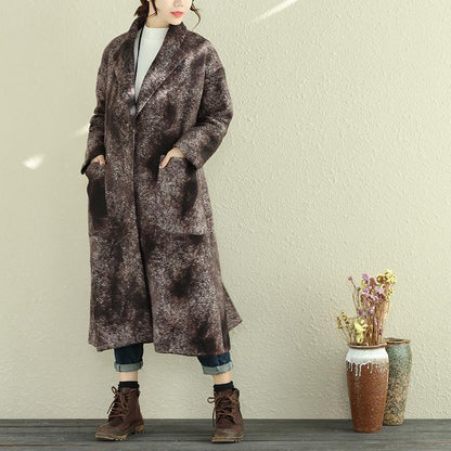 Women Autumn Winter Retro Lapel Long Sleeve Pockets Long Coat