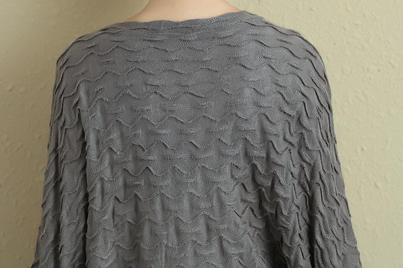Autumn Women Single Breasted Bat Sleeve Gray Shirt