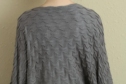 Autumn Women Single Breasted Bat Sleeve Gray Shirt