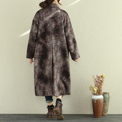 Women Autumn Winter Retro Lapel Long Sleeve Pockets Long Coat
