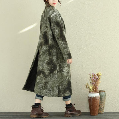 Women Autumn Winter Retro Lapel Long Sleeve Pockets Long Coat