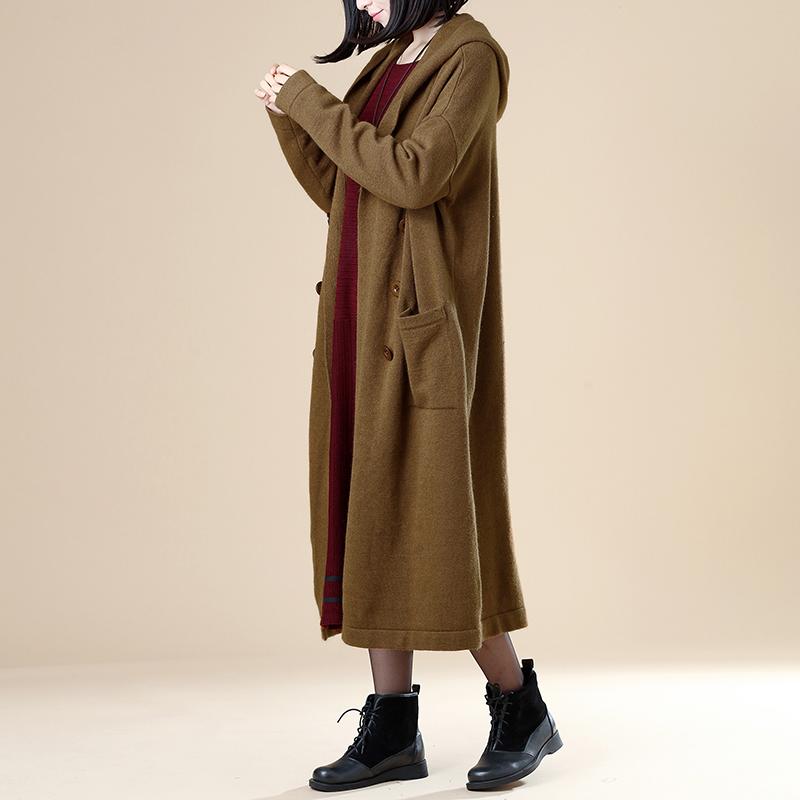 Women Pockets Buttons Long Sleeve Hoodies Coffee Coat