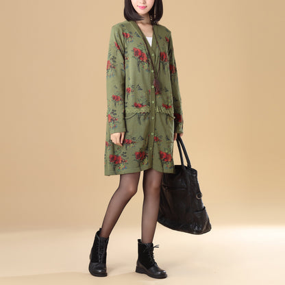 Women Printing Lace Single Breasted Long Sleeve Sweater Dress