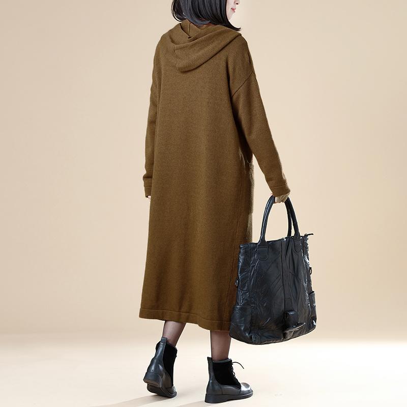Women Pockets Buttons Long Sleeve Hoodies Coffee Coat