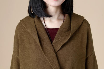 Women Pockets Buttons Long Sleeve Hoodies Coffee Coat