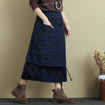 Autumn Women Casual Double Layer Polka Dots Skirt