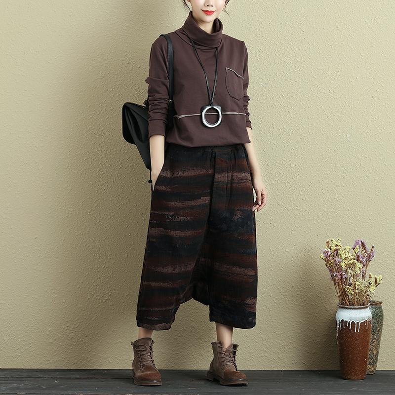 Women Ethnic Loose Cotton Linen Printing Wide Leg Pants