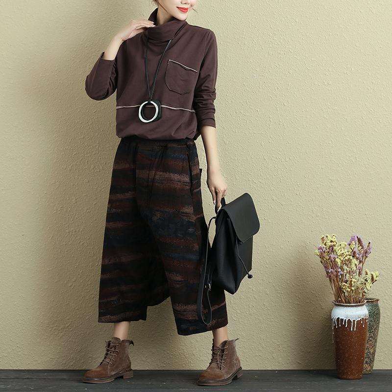 Women Ethnic Loose Cotton Linen Printing Wide Leg Pants