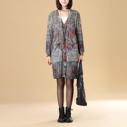 Printing Women Single Breasted Long Sleeve Jacquard Sweater Dress