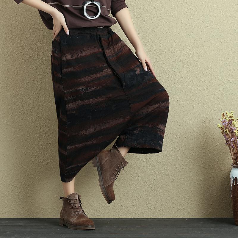 Women Ethnic Loose Cotton Linen Printing Wide Leg Pants
