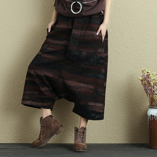 Women Ethnic Loose Cotton Linen Printing Wide Leg Pants