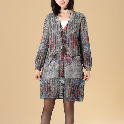 Printing Women Single Breasted Long Sleeve Jacquard Sweater Dress