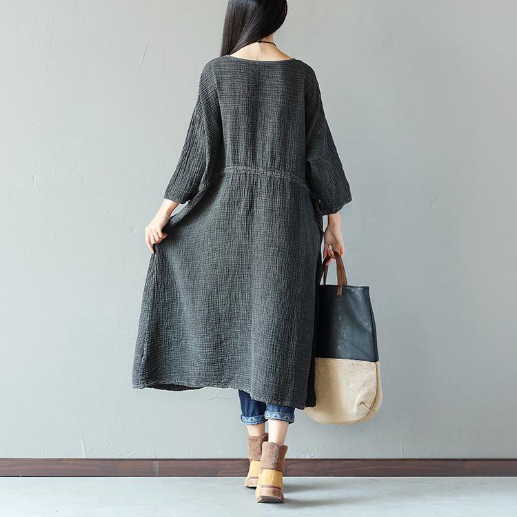 Retro String Pocket Women Dark Gray Dress